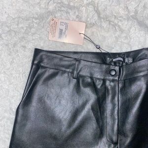 Black ankle length pleather pants